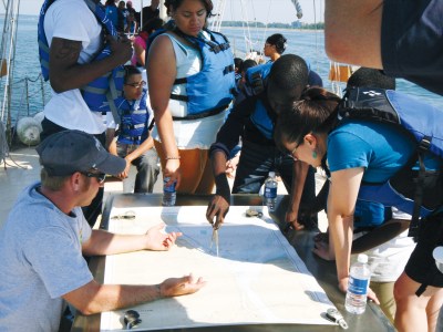 Students learning about maps on a field trip